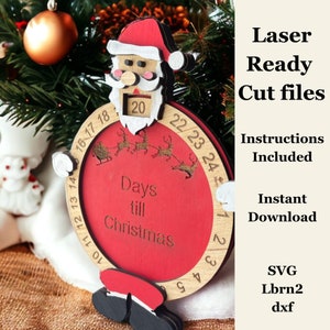 Santa Claus Christmas Countdown | Holiday Laser Cut SVG | Digital File svg, dxf, Lightburn, pdf Holiday Decor Digital Download