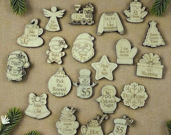 Wooden Christmas Activity Tokens – Holiday Stocking Stuffers, Family Rewards
