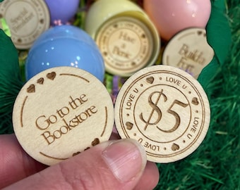 Easter Basket Egg Tokens Set of 42, Easter Basket Stuffers, Egg Hunt Prizes, Egg Fillers, Kids Easter Gifts, Good behavior tokens, Wooden