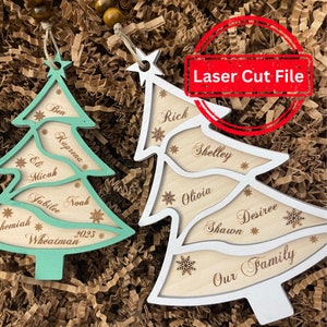 Laser Cut File. Custom Family Christmas Ornament, Personalized Christmas Tree Ornament with Family Name 2023. Just add Text. SVG for Laser