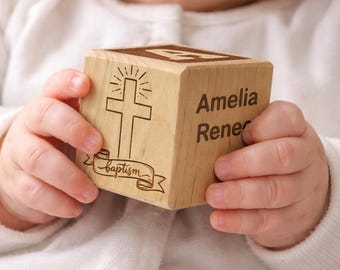 Personalized Baby Baptism Gift: Engraved Wooden Block Keepsake for Christening Dedication and Infant Baptism