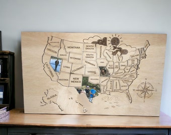 Laser Cut USA Travel Map File: Engraved States, Compass (Digital Download)