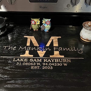 Personalized Stove Top Cover with Family Name and Coordinates