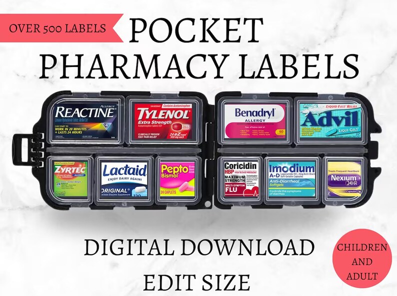 Pocket Pharmacy Labels, Printable Pill Box Labels, Travel Pill ...