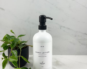 16oz White Glass Soap Bottle | Waterproof Labels or Unlabeled | Refillable Dispenser for Kitchen & Bathroom