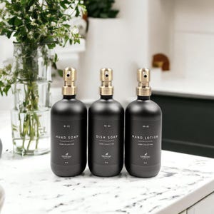 Set van 3 zwarte glazen zeepdispensers | Navulbare flessen voor keuken en badkamer