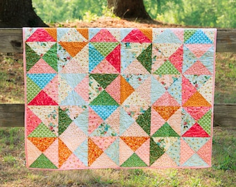 Handmade Geometric Patchwork Throw Blanket
