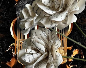 The Plated Prisoner Series, Handmade Book Page Roses: Book Art Flowers