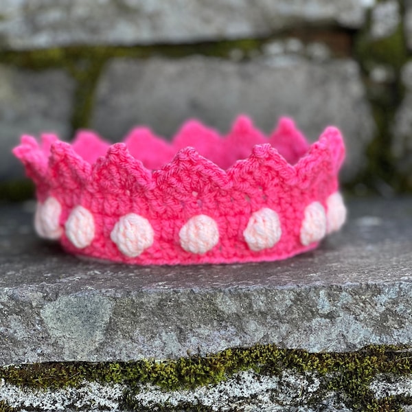 READY TO SHIP Tropical Pink Crochet Purim Crown with Pink Sparkle Yarn "Gems" 5 Sizes, Purim Costume, Purim Gift, Queen Esther Crown