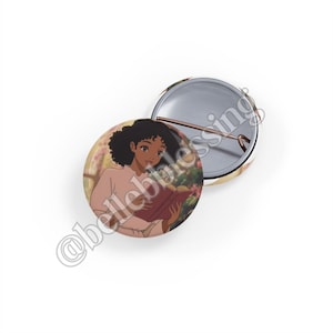 Reading Girl Round Pin, Cute Vintage Pinback Button, Book Lover Gift, Floral Design Button, Enamel Pin for Denim Jacket