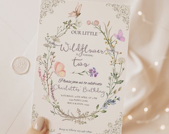 Wildflower Birthday Party Invitation, Digital Download Template, Wildflower Invitation, Boho Birthday Invitation, Floral Birthday Invitation