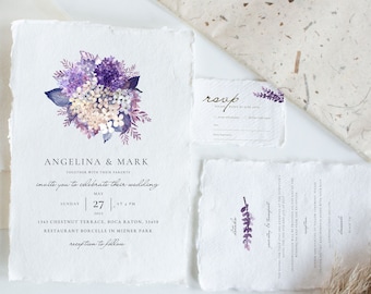 Botanical Wildflower Wedding Invitation | Minimalist Garden Wedding Invitation | Purple Lavender Floral Wedding Invitation Template |087