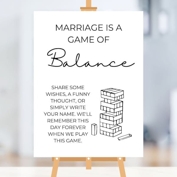 Jenga Wedding Guest Book Sign - Wedding Sign - Digital Download - Marriage is a Game of Balance Sign