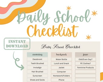 Bearbeitbare Checkliste für das Kind - tägliche Schulalltag (Digitaler Download)