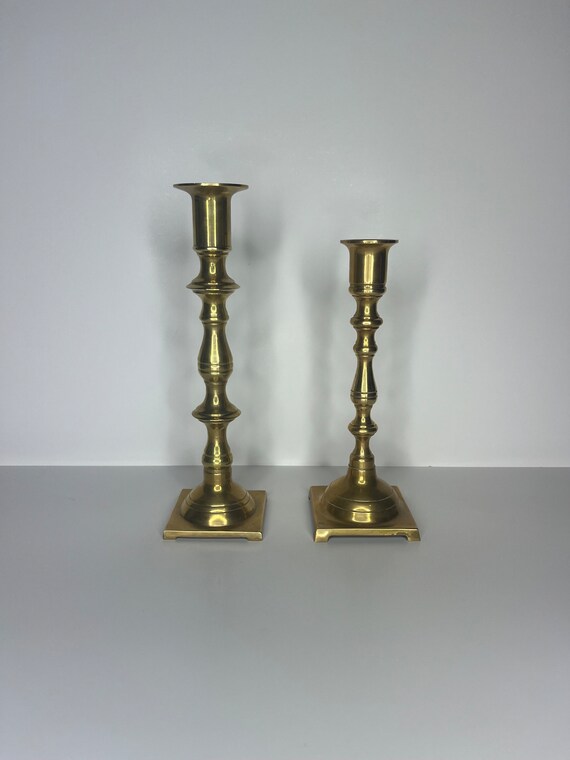 Vintage Set of Two Brass Taper Candle Holders Vintage Set of Two Brass Taper Candle Holders