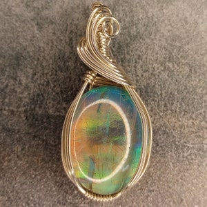 Aurora Opal/Rutilated Quartz Pendant | Sterling Silver- Wire Wrapped Handmade Jewelry | Boho