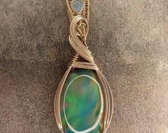 Aurora Opal/Glass Pendant | Sterling Silver- Wire Wrapped Handmade Jewelry | Boho