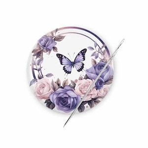Needle Minder with a Butterfly and Flowers, Magnetic Needle Minder, Needle Nanny, Cross Stich Magnets, Double Sided Design