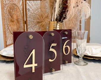 Table Numbers (wood + wood floral + gold acrylic)