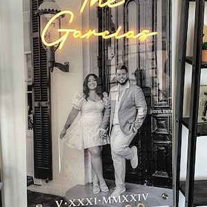 Placa de boas-vindas de casamento em neon LED personalizada: decoração acrílica com foto e data