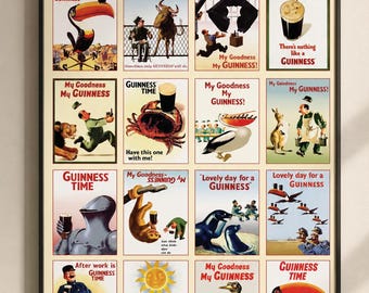 Vintage Guinness Ad Collage Poster, Retro Irish Beer Advertisement Print, Pub Decor Sign