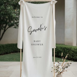 Personalisierte Baby Shower Willkommen Zeichen, benutzerdefinierte Leinen Baby Shower Zeichen, Stoff Baby Name Banner, Boho Baby Shower Decor, Hallo Baby Zeichen
