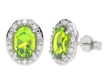 10K Weißgold Peridot Ohrringe: Diamant Halo Ohrstecker, August Geburtsstein