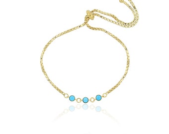 Sterling Silver and 14K Yellow Gold Genuine Turquoise Bolo Bracelet for Women and Girls Dainty Elegant Bolo Bracelet