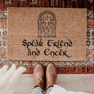 Speak Friend and Enter Doormat, Geek Nerd Funny Doormat, Welcome Mat, Farmhouse Outdoor Rug, Housewarming Gift, Movie TV Show Doormat