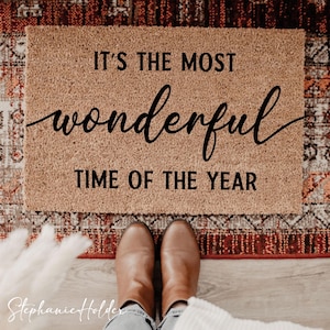 It’s The Most Wonderful Time of The Year Doormat, Christmas Holiday Welcome Mat, Festive Front Porch Decor Rug, Winter Entryway Gift