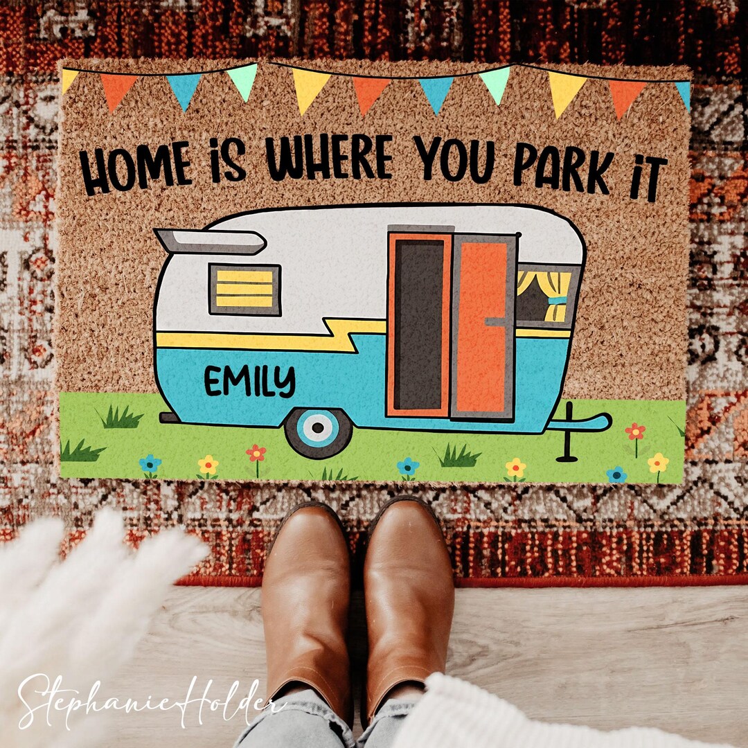 Personalized Camper Doormat, Custom Name RV Welcome Mat, Home is Where ...