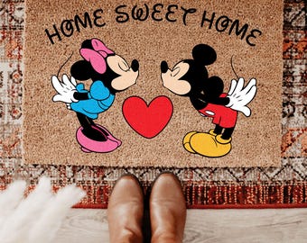 Mickey und Minnie Fußmatte, Home Sweet Home Disney Fußmatte, Süßes Paar Willkommen Matte, Cartoon Haustür Teppich, Disney-Liebhaber Geschenk, Outdoor Matte