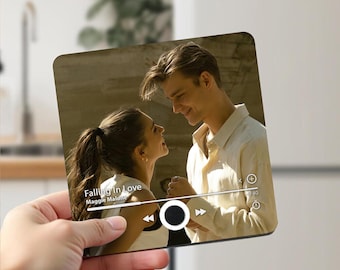Imán de nevera con música de pareja personalizado, imán de nevera con música personalizada, imán con foto y canción que reproduce música, ideal para aniversarios y San Valentín.