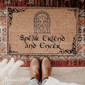 Speak Friend and Enter Doormat, Geek Nerd Funny Doormat, Welcome Mat, Farmhouse Outdoor Rug, Housewarming Gift, Movie TV Show Doormat