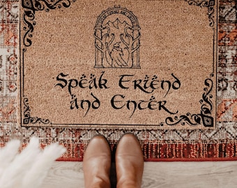 Speak Friend and Enter Doormat, Geek Nerd Funny Doormat, Welcome Mat, Farmhouse Outdoor Rug, Housewarming Gift, Movie TV Show Doormat