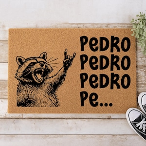 Funny Raccoon Doormat, Pedro Pedro Pedro Pe Welcome Mat, Housewarming Gift, New Home Gift, Front Door Mat, Outdoor Rug, Housewarming Gift