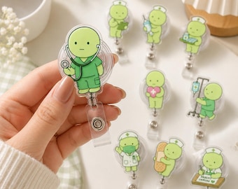 Kawaii Green Guy Nurse Badge Reel, Green Guy Matcha Badge Reel ID Holder, Green Guy Nurse Gift, ICU RN Er Nurse Badge Reel