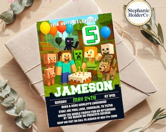 Personalized Pixel Game Birthday Invitation Card | Gamer Characters Party | Custom Name Boys Birthday