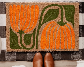 Zerbino floreale astratto vintage, zerbino di benvenuto moderno con fiori colorati, tappeto d'ingresso botanico, arredamento artistico per la casa, regalo ispirato alla natura per lei