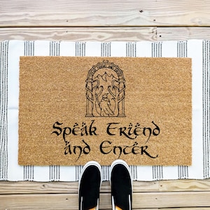Speak Friend and Enter Doormat, Geek Nerd Funny Doormat, Welcome Mat, Farmhouse Outdoor Rug, Housewarming Gift, Movie TV Show Doormat