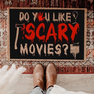 Do You Like Scary Movies Doormat, Silhouette Horror Doormat, Halloween Creepy Rug, Scary Doormat, Halloween Decor, Halloween Gifts