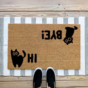 Hi Bye Cat Doormat - Funny Cat Doormat - Gift For Pet Lovers - Welcome Door Mat - Custom Cat Doormat - New Home Gift - Cat Lover Present