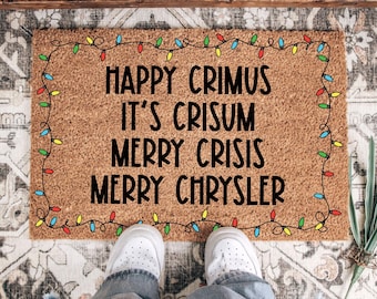 Happy Crimus-deurmat, grappige kerstwelkomstmat, Merry Crisis Merry Chrysler voordeurmat, kerstmis tapijt, decoratie veranda