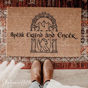 Speak Friend and Enter Doormat, Geek Nerd Funny Doormat, Welcome Mat, Farmhouse Outdoor Rug, Housewarming Gift, Movie TV Show Doormat
