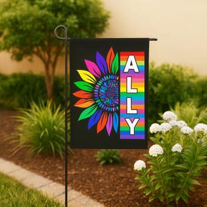 Sunflower Ally Pride Garden Flag, LGBTQ Pride Flag, Proud Ally Flag, Love Is Love Flag, Rainbow Pride Flag, Progressive Pride Yard Flag