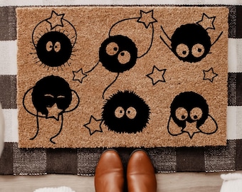 Soot Sprite Doormat, Cute Star Holding Dust Bunny Welcome Mat, Anime Inspired Porch Rug, Fall Entryway Decor, Front Door Mat, Outdoor Rug