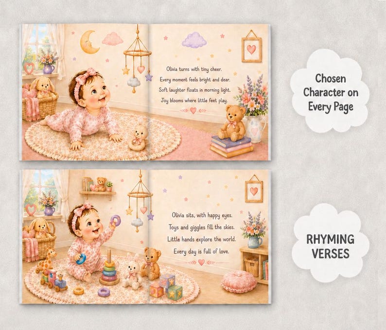 Personalized First Birthday Book, Custom Baby Girl Name Story Book, 1st Birthday Keepsake Gift, Baby Birthday Book image 5