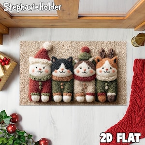 Merry Christmas Cat Doormat, Cute Holiday Cat Mat, Christmas Kitty Door Rug, Cozy Winter Decor, Festive Pet Lover Welcome Mat
