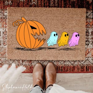 Kürbis-Geister Fußmatte, lustige Halloween-Fußmatte, niedlicher Geist-Eintrag Teppich, gruselige Kürbis-Veranda Dekor, Süßes oder Saures Matte, Halloween-Dekor