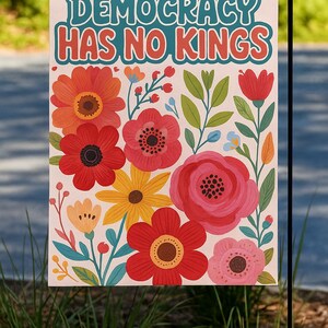 Democracy Has No Kings in America Protest Flag, Anti-Trump Patriotic Flag, Flag Day 4th of July Political Resistance Lawn Flag, Rally Flag